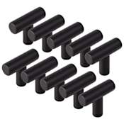 Design House T-Pull 1-9/16 Inch Bar Cabinet Knob - Pack of 10 Matte Black