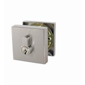 Design House Emblem Single Cylinder Keyed Entry Deadbolt with Radius Corner Latch Faceplate Satin Nickel