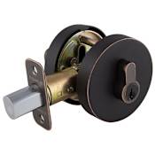 Design House Emblem Single Cylinder Keyed Entry Deadbolt with Radius Corner Latch Faceplate Brushed Bronze
