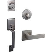 Design House Moderno Sectional Single Cylinder Keyed Entry Handleset with Karsen Interior Lever Satin Nickel