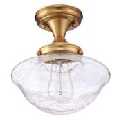 Design House Schoolhouse 9" Wide Semi-Flush Ceiling Fixture with Seedy Glass Shade Satin Gold