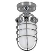 Design House Seaton 5" Wide Semi-Flush Lantern Ceiling Fixture with Opal Glass Shade Polished Chrome
