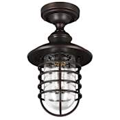 Design House Stevenson 8" Wide Semi-Flush Lantern Ceiling Fixture with Seedy Glass Shade Bronze