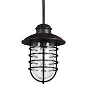 Design House Stevenson 8" Wide Cage Mini Pendant with Seedy Glass Shade Bronze