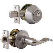 Design House Stratford Reversible Keyed Entry Door Leverset and Deadbolt Combination with 6-Way Latch Satin Nickel