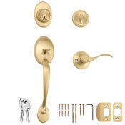 Design House Coventry Sectional Single Cylinder Keyed Entry Handleset with Springdale Interior Lever Satin Gold