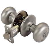 Design House Cambridge Single Cylinder Keyed Entry Door Knob Set with Round Rose Satin Nickel