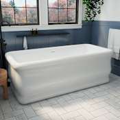 DreamLine Crest 59" Free Standing Acrylic Soaking Tub with Center Drain, Drain Assembly, and Overflow White / Brushed Brass