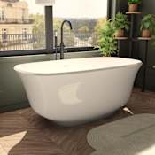 DreamLine Elegance 59" Free Standing Acrylic Soaking Tub with Center Drain, Drain Assembly, and Overflow White