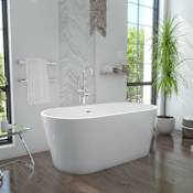 DreamLine Enigma 47" Free Standing Acrylic Soaking Tub with Center Drain, Drain Assembly, and Overflow White