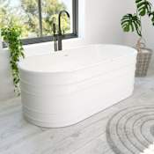 DreamLine Infinity Z 67" Free Standing Acrylic Soaking Tub with Center Drain, Drain Assembly, and Overflow White / Brushed Brass