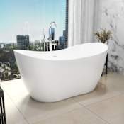 DreamLine Nile 63" Free Standing Acrylic Soaking Tub with Center Drain, Drain Assembly, and Overflow White