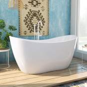 DreamLine Nile 59" Free Standing Acrylic Soaking Tub with Center Drain and Overflow White