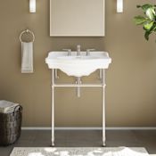 DreamLine Prism 24-5/8" Specialty Vitreous China Console Bathroom Sink with 3 Faucet Holes at 8" Centers White / Brushed Nickel
