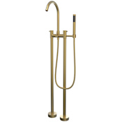 DreamLine Caribbean Floor Mounted Tub Filler with Built-In Diverter - Includes Hand Shower Brushed Brass