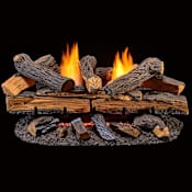 Duluth Forge 30 Inch 33,000 BTU Vent Free Dual Fuel Log Set Fireplace with T-Stat Control Split Red Oak