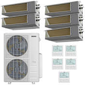 Durastar 60K BTU Cooling / 39K BTU Heating 18 SEER2 Five Zone High Static Concealed Duct Mini Split System with (4) 9K and (1) 12K BTU Indoor Units N/A