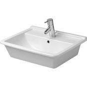 Duravit Starck 3 22" Rectangular Ceramic Drop In Bathroom Sink with Overflow and 3 Faucet Holes at 8" Centers White