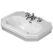 Duravit 1930 Series 23-5/8" Specialty Ceramic Wall Mounted Bathroom Sink with Overflow and 3 Faucet Holes at 8" Centers White / Glazed Underside