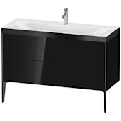 Duravit XViu 48" Free Standing or Wall Mounted Single Basin Vanity Set with Cabinet and Ceramic Vanity Top Black High Gloss
