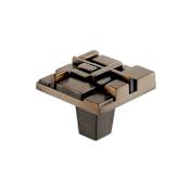 Du Verre Offset 1-1/2" Square Textured Geometric Mosaic Cabinet Knob / Drawer Knob Antique Brass