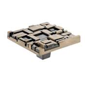 Du Verre Offset 2-1/2" Square Textured Geometric Luxury Designer Mosaic Cabinet Knob / Drawer Knob Antique Brass