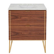 DXV Belshire 30" Free Standing Inch Vanity Includes Vanity Top with 3 Faucet Holes, Legs, and Sink - Less Faucet Warm Walnut/Satin Brass
