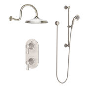 DXV Fitzgerald Thermostatic Shower System with Shower Head, Hand Shower, Slide Bar, Shower Arm, Hose, and Valve Trim - Shared Functions Brushed Nickel