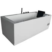 Eago 71" Three Wall Alcove Acrylic Whirlpool Tub with Left Drain, Drain Assembly and Overflow White