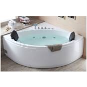 Eago 84"Acrylic Whirlpool Tub for Corner Installation with Front Drain, Chromotherapy Lighting and Ozone Disinfector White
