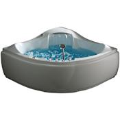 Eago 59" Corner Acrylic Whirlpool Tub with Center Drain, Drain Assembly, and Overflow - Includes Hand Shower White