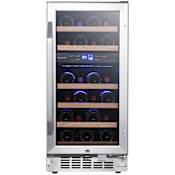 EdgeStar 15 Inch Wide 23 Bottle Built-In Dual Zone Wine Cooler with Reversible Door and LED Lighting Stainless Steel
