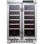 EdgeStar 24 Inch Wide 36 Bottle Built-In Wine Cooler with Dual Cooling Zones and French Doors Stainless Steel