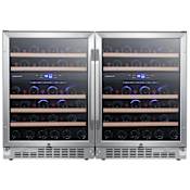 EdgeStar 48 Inch Wide 92 Bottle Built-In Side-by-Side Wine Cooler with 4 Cooling Zones and LED Lighting Stainless Steel