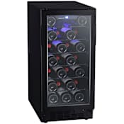 EdgeStar 15 Inch Wide 25 Bottle Built-In Single Zone Wine Cooler with Reversible Door and LED Lighting Black