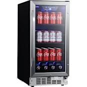EdgeStar 15 Inch Wide 80 Can Built-In Beverage Cooler with Blue LED Lighting Stainless Steel