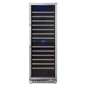 EdgeStar 24 Inch Wide 141 Bottle Capacity Built-In or Free Standing Dual Zone Wine Cooler with Interior Lighting Stainless Steel