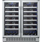 EdgeStar 30 Inch Wide 56 Bottle Capacity Built-In French Door Wine Cooler with Door Locks Stainless Steel