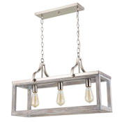 Eglo Montrose 3 Light 28" Wide Linear Chandelier Acia Wood / Brushed Nickel