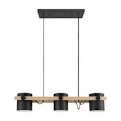 Eglo Hornwood 3 Light 34" Wide Large Pendant Black / Natural