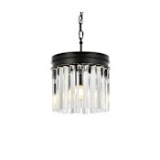 Elegant Lighting Sydney 3 Light 12" Wide Crystal Pendant with Clear Royal Cut Crystals Matte Black