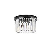 Elegant Lighting Sydney 3 Light 16" Wide Flush Mount Drum Ceiling Fixture with Clear Royal Cut Crystals Matte Black