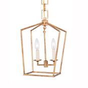 Elegant Lighting Denmark 2 Light 9.5" Wide Single Mini Cage Style Taper Candle Pendant from the Urban Classic Collection Golden Iron