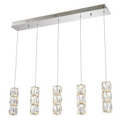Elegant Lighting Polaris 5 Light 36" Wide LED Crystal Linear Pendant Chrome