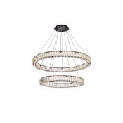 Elegant Lighting Monroe 36" Wide LED Crystal Ring Chandelier with Clear Crystal Accents Black