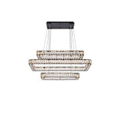 Elegant Lighting Monroe 42" Wide LED Crystal Linear Chandelier with Clear Crystal Accents Black