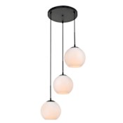 Elegant Lighting Baxter 3 Light 18" Wide Multi Light Pendant with Frosted Glass Black / Frosted White