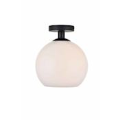 Elegant Lighting Baxter 10" Wide Semi-flush Globe Ceiling Fixture Black / Frosted White