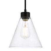 Elegant Lighting Mera 8" Wide Mini Pendant with Clear Glass Shade Black