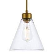 Elegant Lighting Mera 8" Wide Mini Pendant with Clear Glass Shade Brass